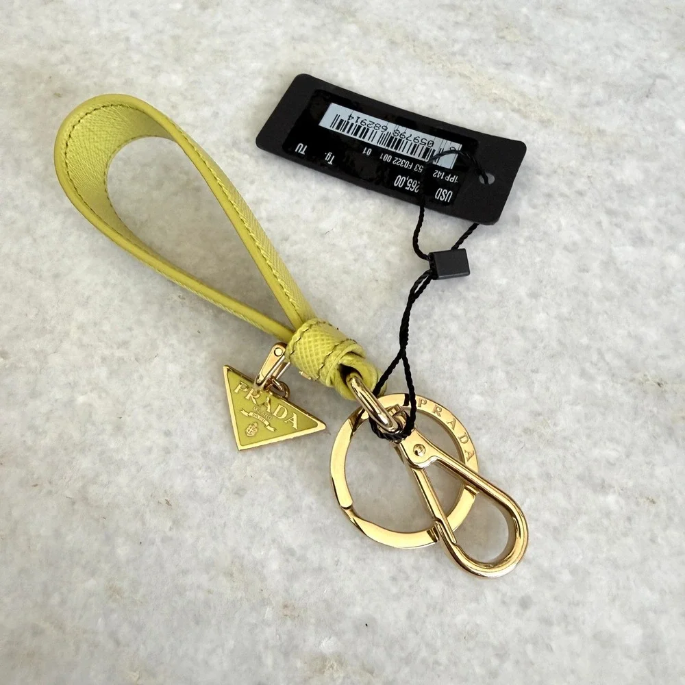Prada Saffiano Leather Keychain Wristlet Yellow & Gold 1PP142 Made in Italy - Picture 4 of 9